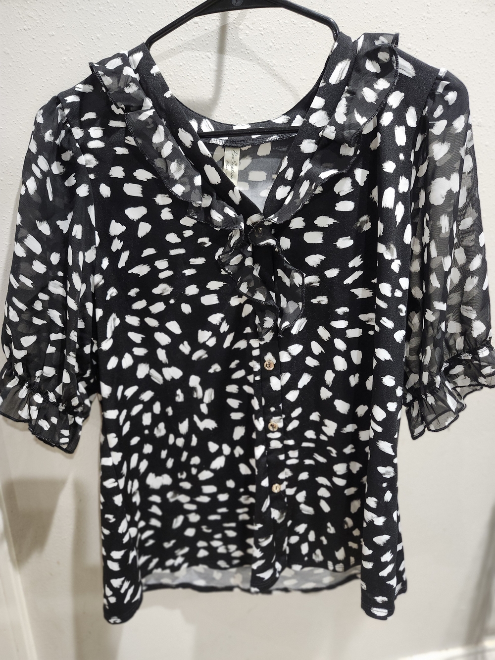 PerSeption Concept Black and White Printed Tie-Neck Blouse